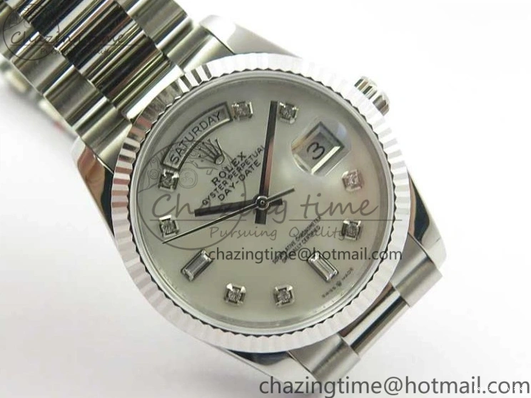 0521 Day-Date 36 SS 128239 Bp Maker Best Edition White MOP Dial Crystral Markers on President Bracelet FlexibleFit 3153